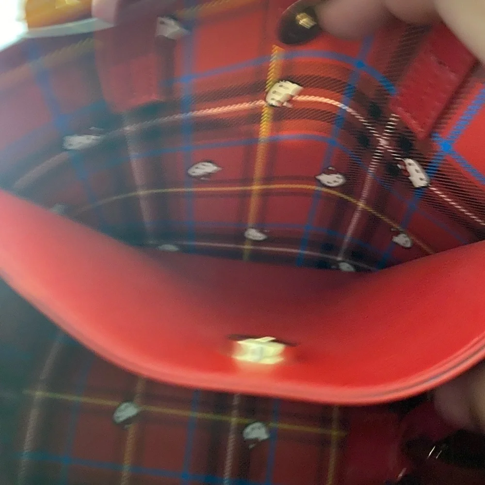 Sanrio Hello Kitty Red tote bag tartan check ribbon PU leather (rare)